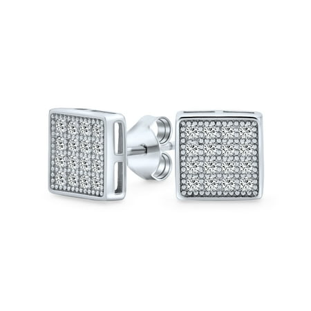 Sterling Silver 925 Cubic Zirconia Square Stud Earrings 